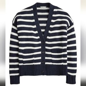 J. Crew Navy and White Striped Cardigan